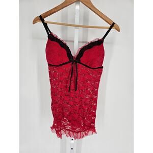 Vintage Y2K APT 9 Womens Sz L Nightie Nightgown Red Lace Black Trim